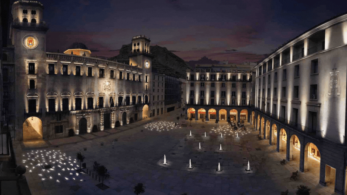La nueva iluminación de la plaza del Ayuntamiento de Alicante: así se verá a partir de febrero